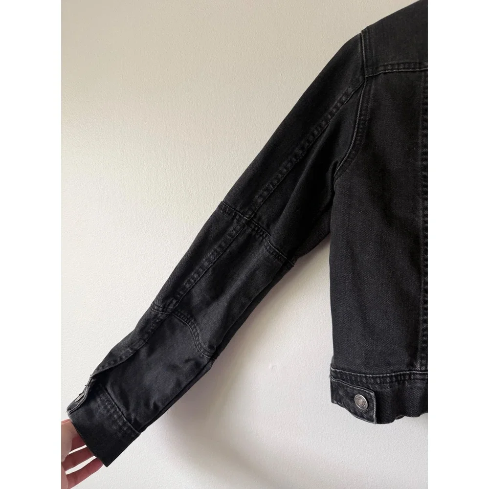 Free People Denim Jacket XS Black Cropped Faded Trucker Boho Edgy Grunge - Picture 9 of 14